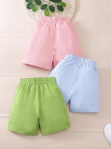 3pcs/Set Girls' Summer Casual Patterned Fabric Shorts - Multicolor - View 2