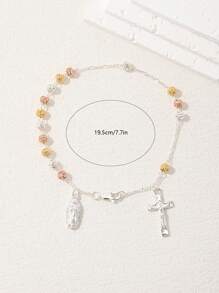 1 pieza Pulsera con colgante de la Virgen María y cruz católica chapada en estilo clásico de dos tonos, hecha a mano pura de plata 925 con caja de regalo de lujo, adecuada para madres/San Valentín, parejas, hermanas, amigos, creyentes para uso diario/festival y oración
