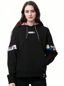 Puma 運動服時尚拼接休閒長袖連帽套頭衫 - 黑色 - 查看 3