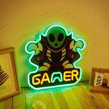 1 件 GAMER LED 霓虹灯标志霓虹灯标志适用于墙壁和桌面装饰发光标志 USB 供电霓虹灯标志适用于卧室儿童房酒吧婚礼派对装饰