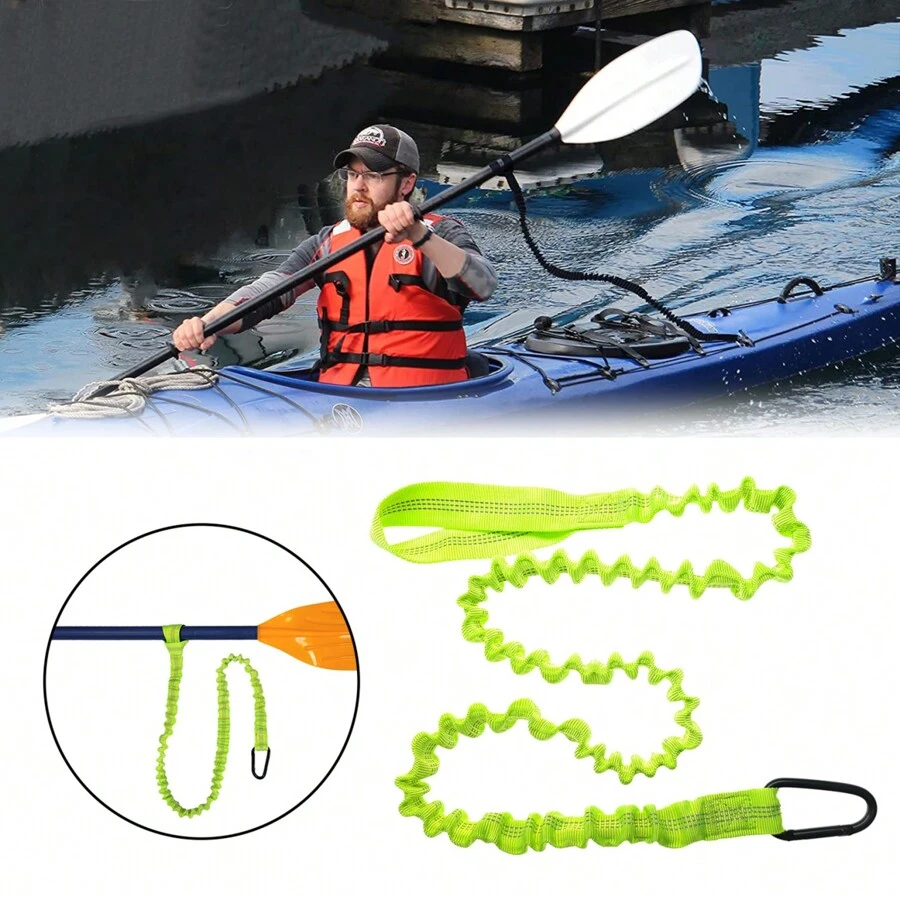 Kayak Paddle Leash Stretchable Strap Safe Hook Cord Tie Boat Rope For Kayaking Boating Canoeing - Green - View 1