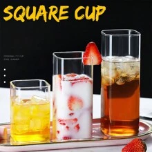 1 szt. Wysokiej jakości szklany kubek borokrzemianowy, przezroczysty kubek do herbaty kwiatowej, piwo, whisky, mleko, szklanka do soku, kwadratowy kubek, szklanka do wody