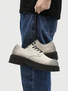 Chaussures derby à bout rond noires pour hommes, chaussures habillées décontractées à semelle épaisse de haute qualité, coupe large au look usé, en denim lavé à l'eau, confortables, avec une semelle extérieure en caoutchouc antidérapante et