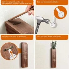 1 pieza Jarrón de pared de madera montado para flores secas, maceta inclinada creativa de plantas falsas, jarrón de bolsillo, adecuado para casa de campo, dormitorio, sala de estar, baño, patio, jardín, accesorio de decoración del hogar, decoración de habitación, jarrón de vidrio