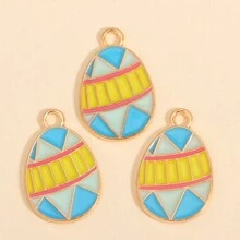 10pcs Cartoon Easter Eggs Oil Dripping Pendants, Suitable For DIY Cute And Interesting Painted Eggshell Charm Earrings, Necklaces, Jewelry