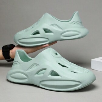 女士时尚穿孔一脚蹬凉鞋，情侣休闲拖鞋，适合室内/室外，轻便舒适，新款沙滩鞋