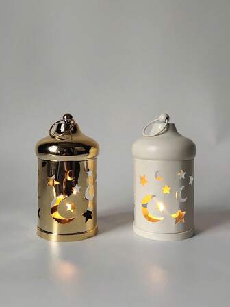 1 Piece Cute Iron Classical Table Top Candle Holder,Moon And Star Festive Tealight Lantern,Bedroom/Living Room Decor,Party Home Decoration Candle Lantern E-I-D