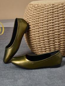 Women's Fashion Square Toe Slip-On Shoes, Bronze Color Casual Comfortable Flats For Office, Outdoor Activities, Spring/Autumn - Bronze - View 7