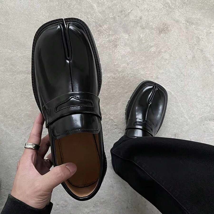 Maganda Tabi Shoes Loafer For Men And Women Split Toe Thick Sole Casual Leather Shoes - 漆皮 黑色 - 查看 1