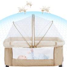 Night Bed 80x40cm, Extendable Side Bed, Collapsible Baby Cradle Cododo, 6-Way Height Adjustable And Mobile With Wheels, Lower Storage Basket, A-Shaped Feet, Mosquito Net, Side Zipper Can Be Completely Lowered, 360 Degree Rotating Wheels, Gray / Beige - 米色 - 查看 9