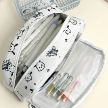 Sanrio Sanrio Hello Kitty & Pochacco Kawaii Cosmetic Bag,Large Capacity Pencil Case And 12pcs Pen Set, School Supplies Lovely Gift For Valentine's Day And Red Bow,Back To School Stationery Box, Interior Hello Kitty Print Pattern, Cartoon Cute Makeup Bag