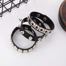 3 Pieces Of Punk-Style Leather Bracelets With Studs - Gothic Spiked Cuff Bracelets - 80s-Inspired Riveted Wristbands Accessories