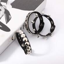 3 Pieces Of Punk-Style Leather Bracelets With Studs - Gothic Spiked Cuff Bracelets - 80s-Inspired Riveted Wristbands Accessories