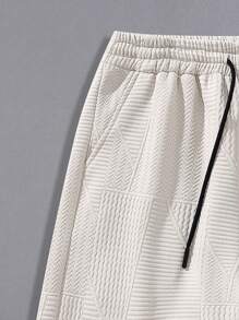 男士轻薄字母印花提花短裤，适合日常穿着，夏季款 - 卡其色 - 查看 4