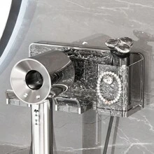 Prateleira para secador de cabelo, banheiro não perfurado, vaso sanitário, plástico montado na parede, cabide de armazenamento, suporte para secador de cabelo