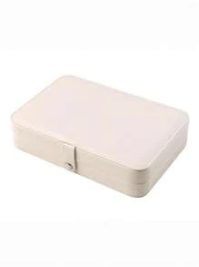 1 pieza Caja de almacenamiento de joyas de PU, organizador de joyas portátil de viaje, caja de almacenamiento de tocador, caja de exhibición de joyas de múltiples compartimentos, caja de regalo de almacenamiento, caja de exhibición, tapa abatible simple, gran capacidad, adecuado para guardar anillos, collares, aretes, relojes, labiales y otros accesorios, accesorios de dormitorio, suministros de viaje al aire libre, cierre con botón de seguridad, estilo internacional hermoso, adecuado para viajes y el hogar, regalo ideal para niñas