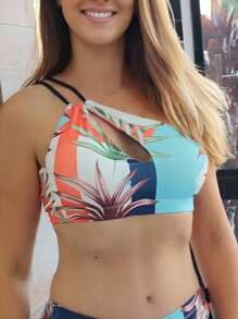 Vila Beach Wear Off-The-Shoulder Top With Padded Cups - Separate Piece - Blue and White - View 3