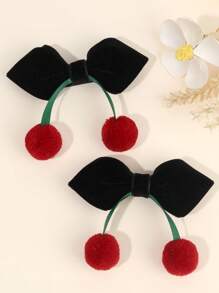 2 piezas Lazos de terciopelo para el cabello de niña, lindos lazos con acento de pompón rojo, tela de terciopelo roja/verde oscuro/negra a juego, adorables pasadores para el cabello, fiestas festivas, atuendos de invierno, clips con estilo alegre - se mantienen firmes en su lugar para la escuela, reuniones familiares, atuendos de otoño