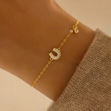 S925 Silver-Plated Gold Horseshoe U-Shaped  Chain Bracelet, Ladies Fashionable High-End Niche Daily Accessory