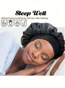 1 件女士宽边弹力缎面帽子，舒适透气护发帽，适合日常休闲佩戴 - 青碧色 - 查看 5