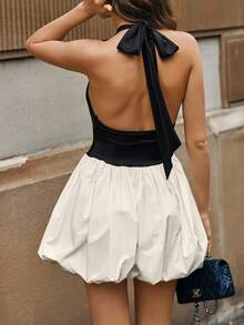 Vestido midi casual de mujer sin espalda con bloques de color - Multicolor - Ver 4