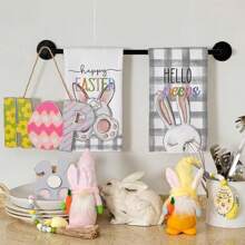 2pcs, Rabbits, Happy Easter, Black And White Plaid Super Soft Fiber Kitchen Towels, 18"X26" Seasonal Kitchen Decor Dish Cloths, Napkins, Housewarming Disguise Gifts - Multicolor - View 3
