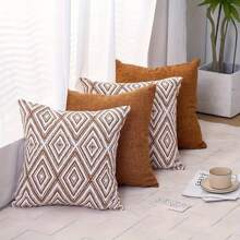 4pcs Bohemian Style Sofa Bed Headboard Cushion Covers, Soft Linen Printed Pattern Pillowcases, 45x45cm, Pillow Insert Not Included, Simple Gift, Sofa Cushions, Star, Decorative Style, Easy To Use, Pillow, Sofa Pillows, Home Decor