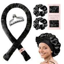 Ellitina 5件套免加热卷发器套装，含奢华缎面睡帽 - 柔软睡眠头带，适合长发，简易DIY卷发棒及配件，低过敏性，完美礼盒包装，适合女性，返校季、旅行度假必备，女士美发配件，卷发，卷发器，免加热卷发，免加热卷发，卷发器，卷发，卷发器，卷发工具，卷发器，卷发扩散器，头发，旅行，美发产品，美发工具，美发用品，理发师，理发师配件，理发店，美发设备