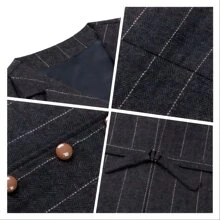 Chaleco de hombre con diseño de espiga a cuadros escoceses, chaleco de negocios para caballero, chaleco de boda para padrino - Negro - Ver 4