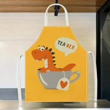 1pc Dinosaur & Sheep Pattern Linen Apron, Creative Funny Fashion Printed Apron, Waterproof & Oil-Proof, Easy To Clean For Household Cooking, Baking, Kitchen, Home Decor, Work Uniform