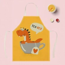 1pc Dinosaur & Sheep Pattern Linen Apron, Creative Funny Fashion Printed Apron, Waterproof & Oil-Proof, Easy To Clean For Household Cooking, Baking, Kitchen, Home Decor, Work Uniform
