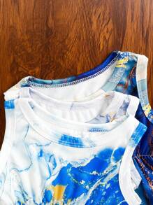 3pcs Baby Girls' Simple Elegant Casual Marble Print Romper