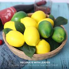 Fake Fruit Artificial Lemons, 3.1''*2.2'' Faux Lemon Fake Limes With Leaves, Lifelike Fake Lemon Decor For Kitchen Table Cabinet Party, Plastic Fruits Photography Prop 36PCS,Garden Decor,Outdoor Plant,Gardening,Fake Flowers