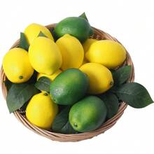 Fake Fruit Artificial Lemons, 3.1''*2.2'' Faux Lemon Fake Limes With Leaves, Lifelike Fake Lemon Decor For Kitchen Table Cabinet Party, Plastic Fruits Photography Prop 36PCS,Garden Decor,Outdoor Plant,Gardening,Fake Flowers