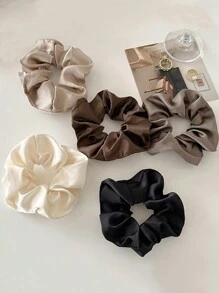 5pcs/Set Women Plain Fabric Large Scrunchies Hair Ties, Elastic Hair Bands For Ponytail & Bun, Vintage Elegant, Suitable For Daily Use Scrunchy Hair Ties, Casual
