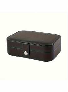 1 pieza Caja de almacenamiento de joyas de PU, organizador de joyas portátil de viaje, caja de almacenamiento de tocador, caja de exhibición de joyas de múltiples compartimentos, caja de regalo de almacenamiento, caja de exhibición, tapa abatible simple, gran capacidad, adecuado para guardar anillos, collares, aretes, relojes, labiales y otros accesorios, accesorios de dormitorio, suministros de viaje al aire libre, cierre con botón de seguridad, estilo internacional hermoso, adecuado para viajes y el hogar, regalo ideal para niñas