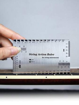 1PC Stainless Steel String Action Ruler, Metal & Plastic PVC Guitar String Gauge Electric Guitar Accessories Classical Bass Measuring Tool Stainless Steel String Gauge Neck Ruler