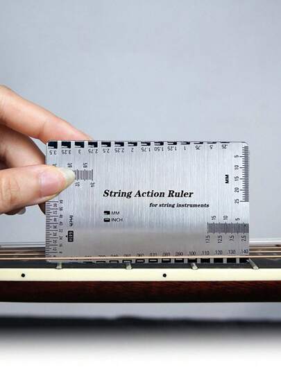 1PC Stainless Steel String Action Ruler, Metal & Plastic PVC Guitar String Gauge Electric Guitar Accessories Classical Bass Measuring Tool Stainless Steel String Gauge Neck Ruler