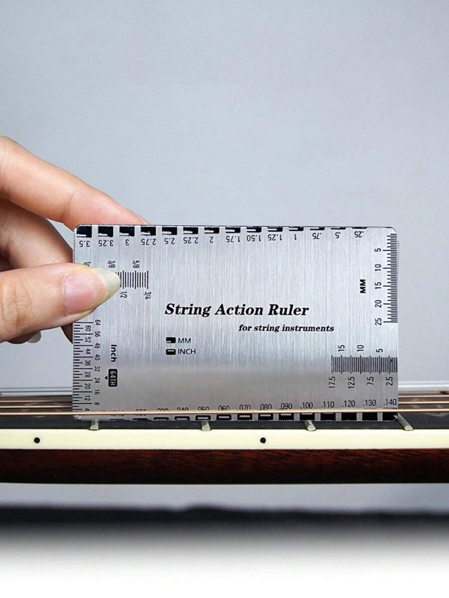 1PC Stainless Steel String Action Ruler, Metal & Plastic PVC Guitar String Gauge Electric Guitar Accessories Classical Bass Measuring Tool Stainless Steel String Gauge Neck Ruler