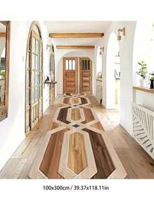 1pc Brown Geometric Vintage Print Runner Mat, Plush Rug Carpet, Soft Comfy Doormat, Vibrant Colors, Home Decor, Suitable For Living Room, Hallway, Bedroom, Kitchen, Entryway, Indoor, Durable & Easy Clean, Bedroom Decor, Home Decoration, Room Decor, Outdoor Mat, Garden Rug, Living Room Carpet