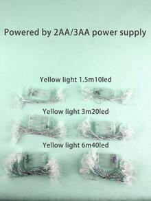 6-LED Star Shaped String Lights, Flashing, Suitable For Indoor, Outdoor, Wedding Party And Garden Decor, Warm White Moon Lantern String Lights, Battery Powered - 黃光 - 查看 6