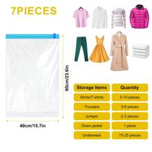 7 Packs Travel Compression Bags, Vacuum Bags For Travel, Space Saving Bags For Suitcases, Travel Essentials No Vacuum Needed, Travel Accessories For Packing Organizer