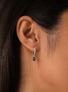 1 pièce Boucles d'oreilles à pendentif pierres de naissance en forme de goutte d'eau pour femmes en argent sterling S925, 12 mois personnalisé, bijoux fins, cadeau d'anniversaire