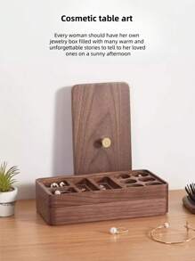 胡桃木色双层珠宝盒耳环项链等配饰收纳盒女士木质珠宝收纳盒适合情人节生日礼物 - 彩色 - 查看 6