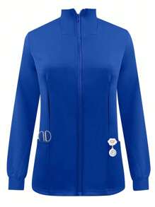 cimmuovere 长袖拉链立领护士大衣 手术服大衣 - 藍色 - 查看 1