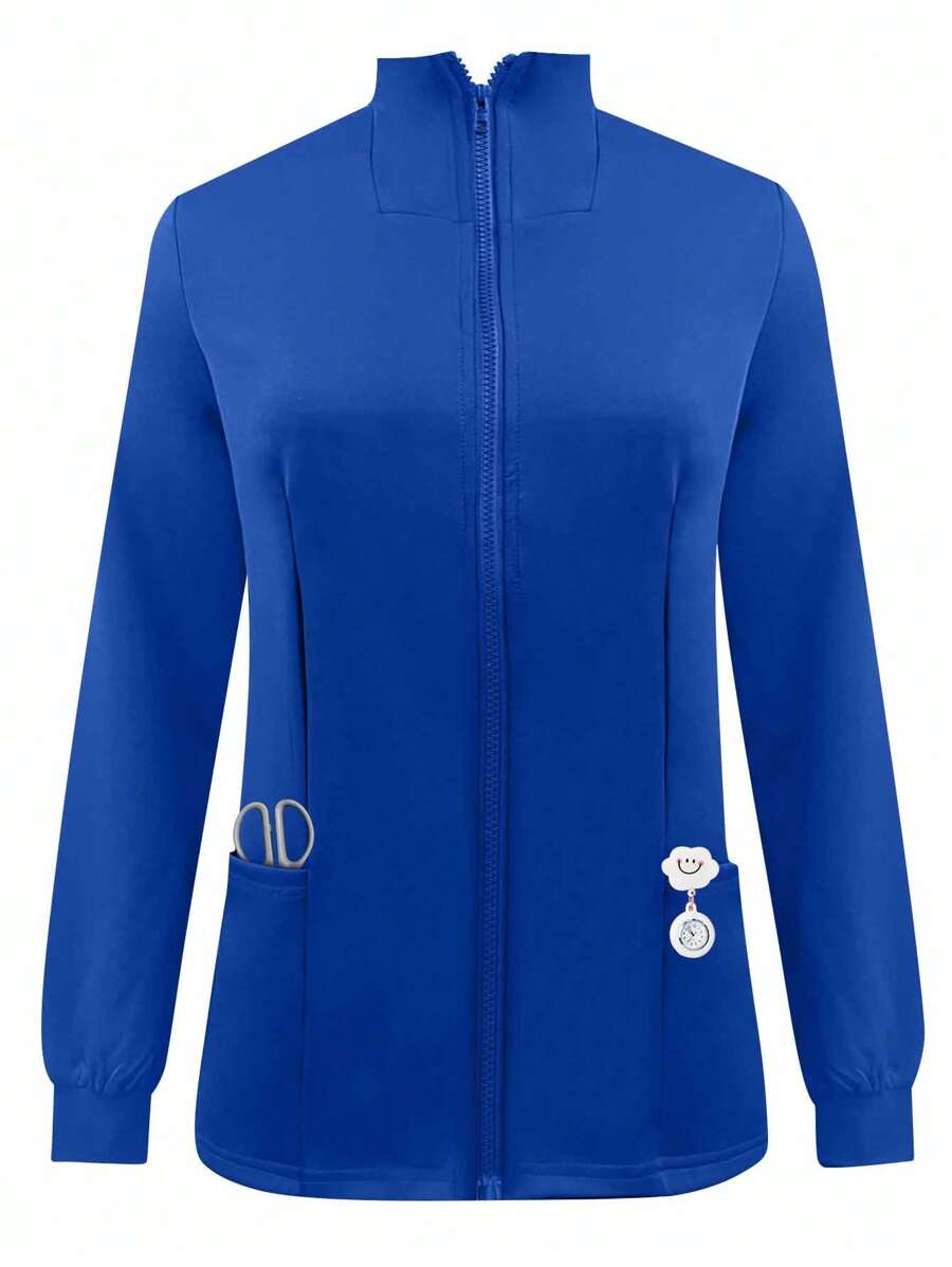 cimmuovere 长袖拉链立领护士大衣 手术服大衣 - 藍色 - 查看 1