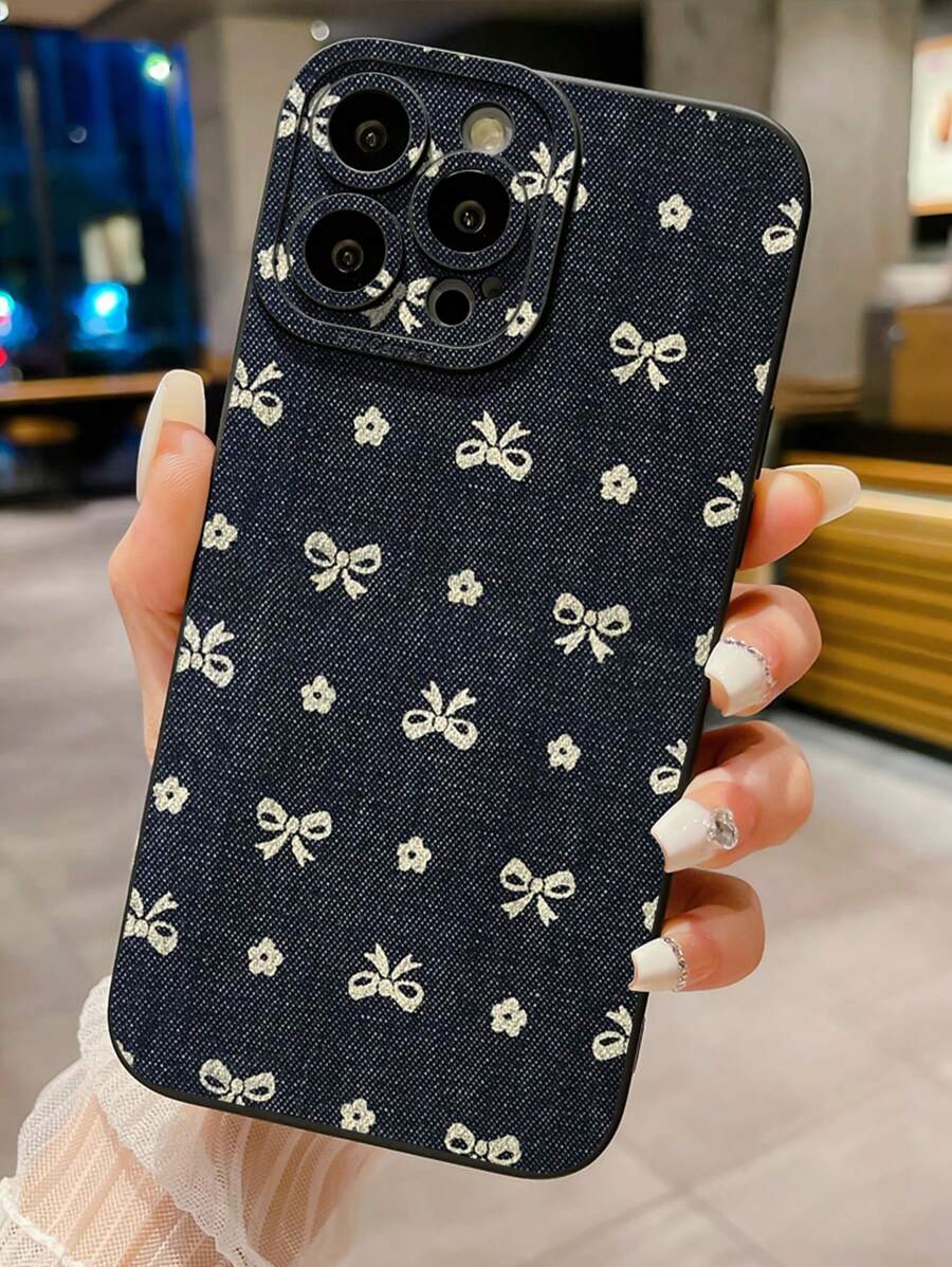 1 chiếc ốp lưng điện thoại bằng vải denim thắt nơ, tương thích với Apple, Galaxy, Infinix, Redmi, OPPO, VIVO, Realme. Chống nước, chống sốc, chống rơi vỡ và chống trầy xước. - màu đen - Xem 1