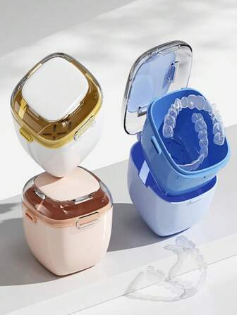 1pc Multi-Functional Double-Layer Dental Retainer Case, Orthodontic Storage Box, Portable Denture Container With Drainage