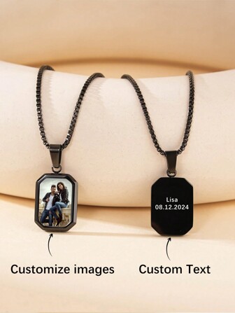 Personalized Photo Necklace, Custom Engraved Text Pendant Necklace, Unique Couples Creative Birthday Gift