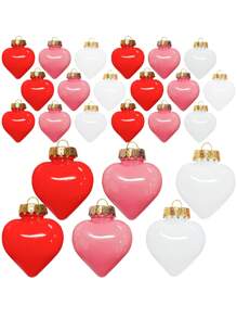 12 件情人节悬挂心形饰品 2.36 英寸心形树饰品情人节球饰品情人节树装饰和婚礼派对装饰品、母亲节圣诞树结婚周年派对装饰 - 彩色 - 查看 3